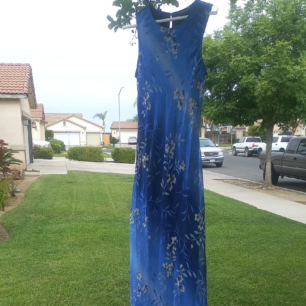 Vintage Blue Floral Sleeveless Maxi Dress - Elegant Evening Summer Dress
